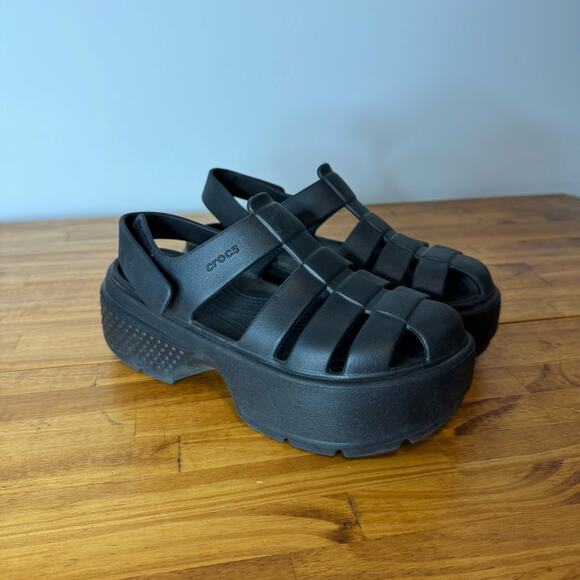Crocs Unisex Stomp Fisherman Sandals Platform Black Strappy Size 9 Women’s - Picture 2 of 7